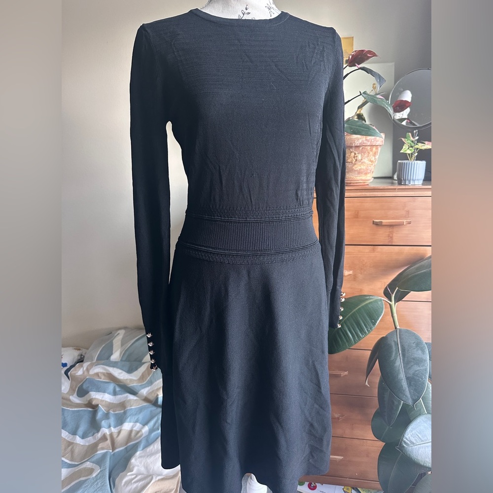Nicole Miller New York Black Knit Long Sleeve Dress |size S